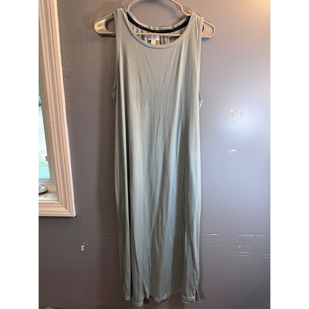 Nicole Miller‎ New York Ribbed Sleeveless Midi Dress Sage Green XL Pockets -47